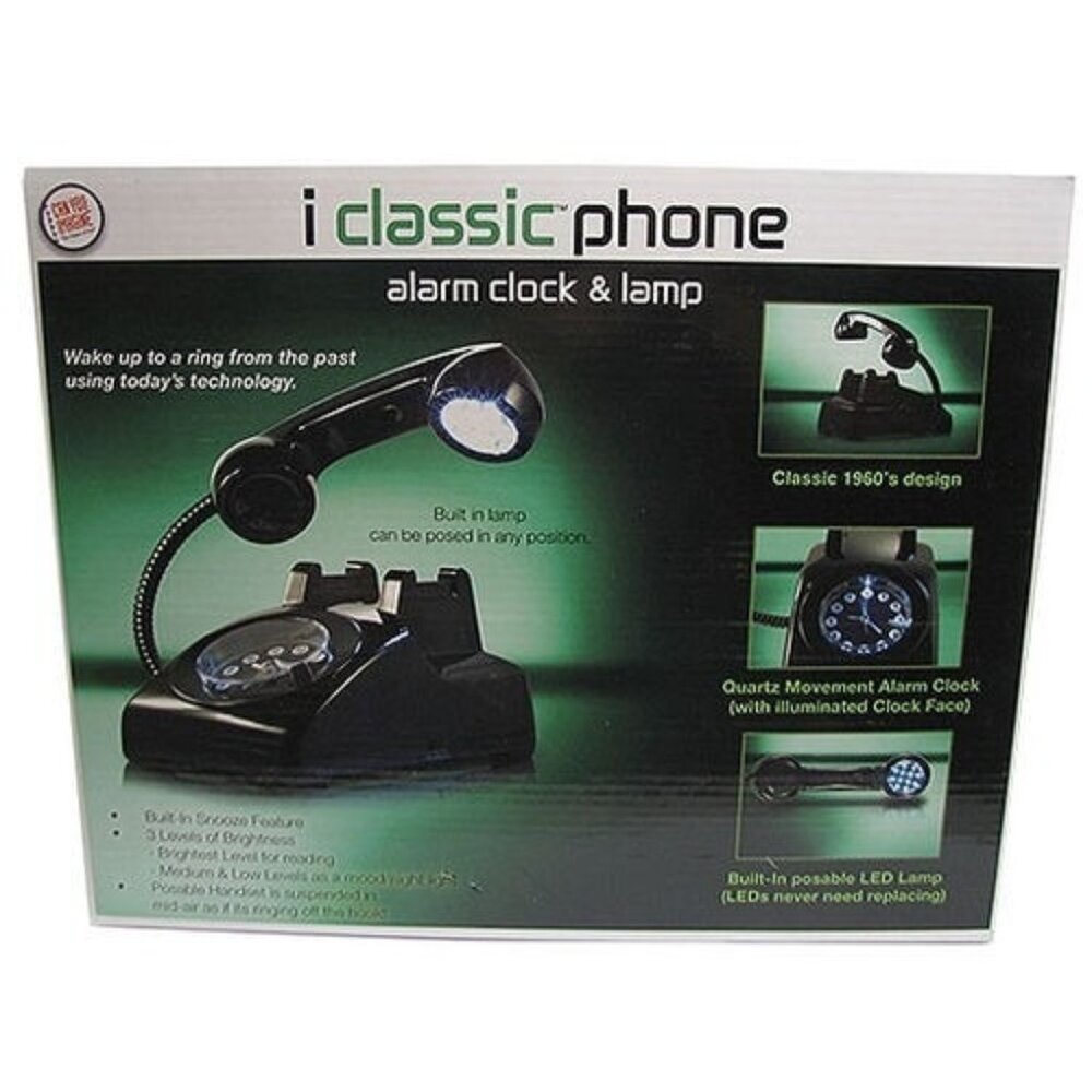 i Classic Phone Alarm Clock & Lamp - Retro Style Battery Operated  NEW